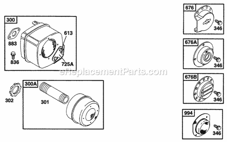Muffler Grp Diagram and Parts List for 256702-0100-01  Briggs and Stratton Engine